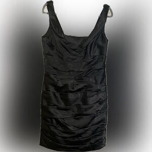 White House Black Market Black Ruched Scoop Neck Mini Dress Size 12